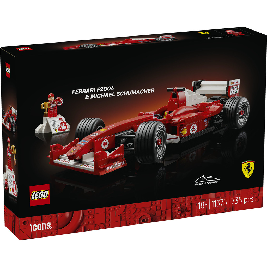 LEGO Icons 11375 Ferrari F2004 & Michael Schumacher (735 Pieces), Mainan Anak Laki-Laki, Mainan Mobil, Block - Gambar 3