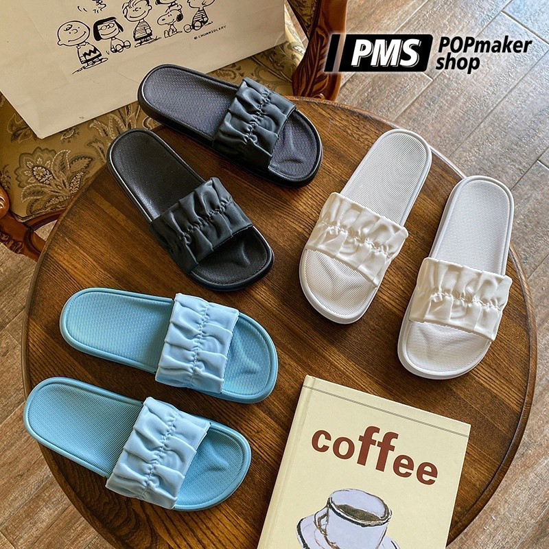 POPmaker shop Sandal Wanita SP29 - Sendal Slop EVA Fashion dengan Motif Kerut Polos Non-slip & Tahan Lama, Desain Nyaman untuk Gaya Harian COD