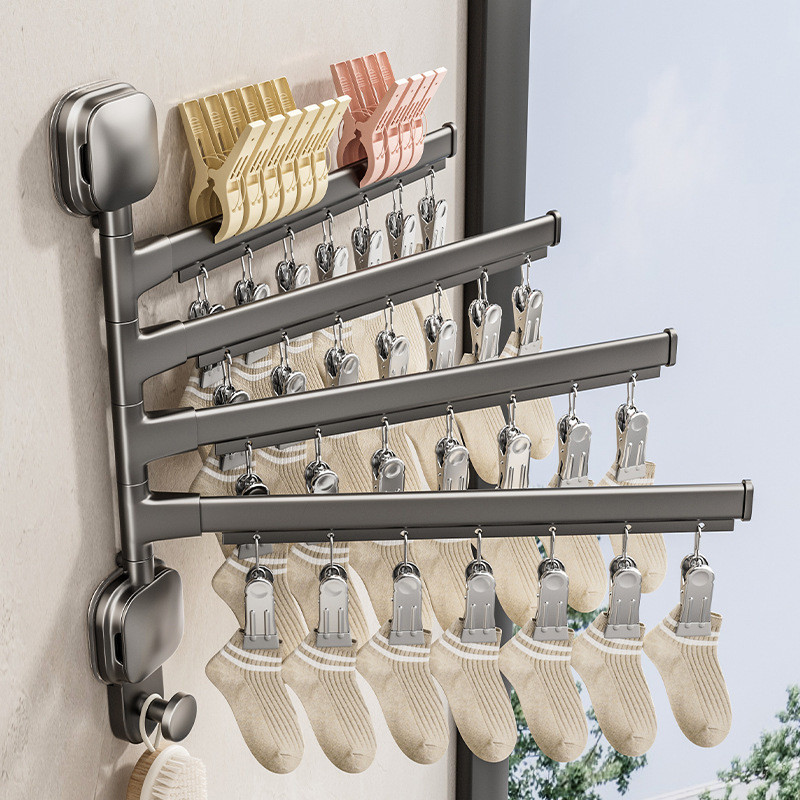 Suction Cup Socks Drying Rack Balcony Household Folding Drying Socks ...