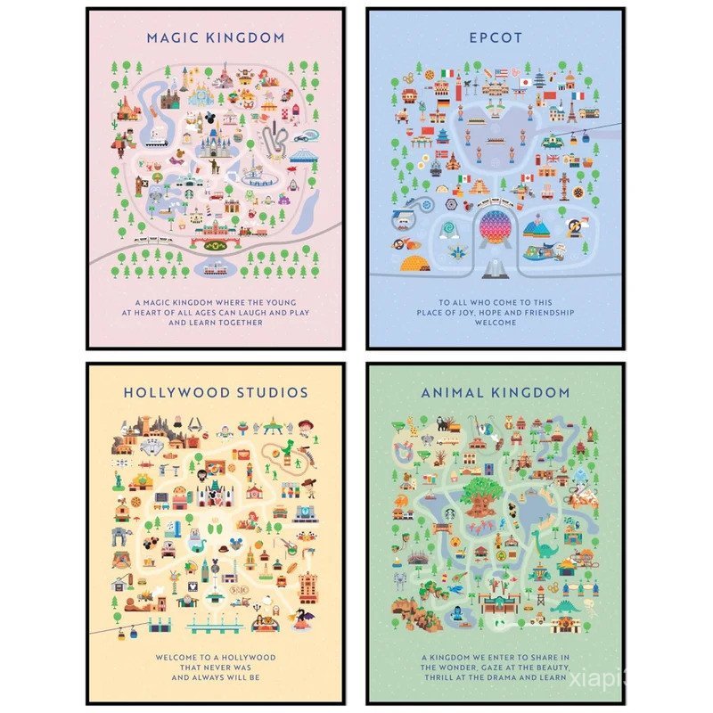 Disneyland Map Poster Print Walt Disney World Epcot Magic Kingdom ...