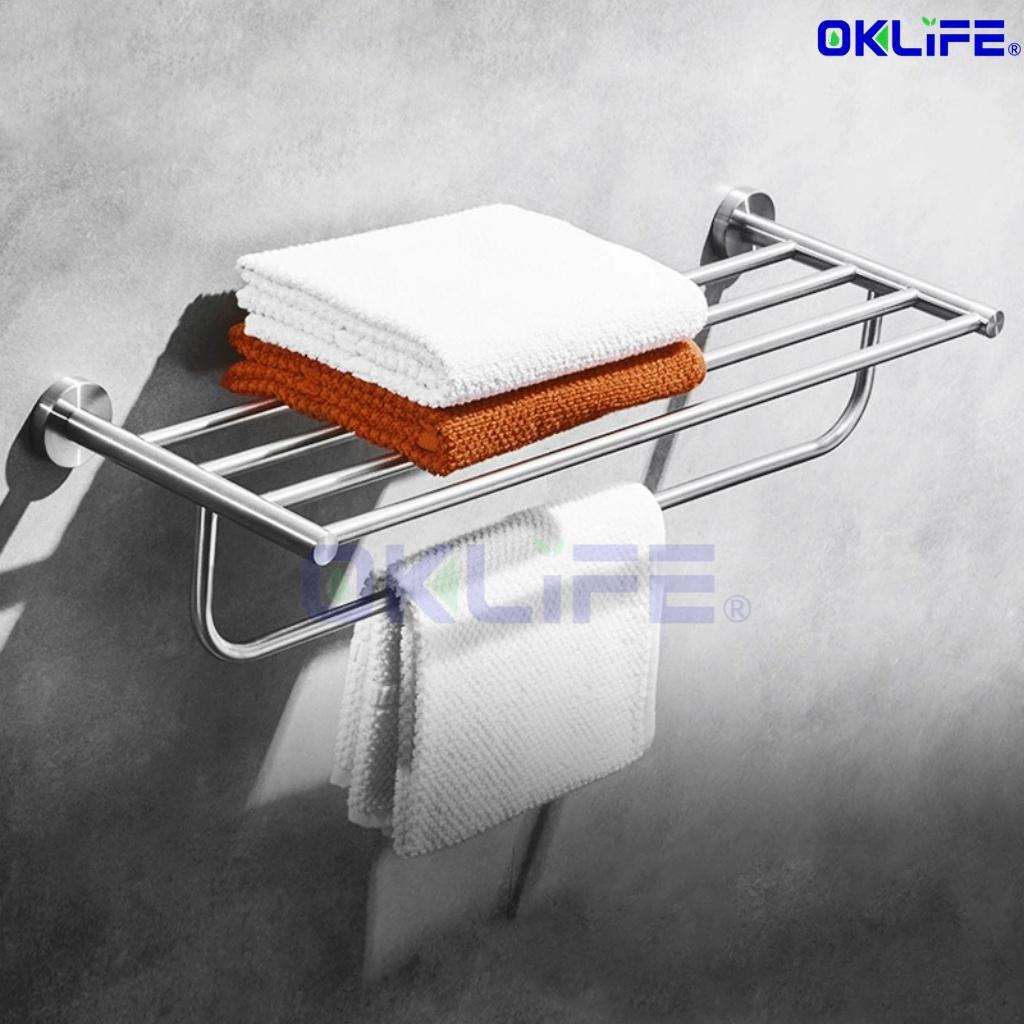 Wall Mounted 304 Stainless Steel Towel Rack Multi-layer Bathroom Shelf with Towel Bar for Hotel & Home view 4