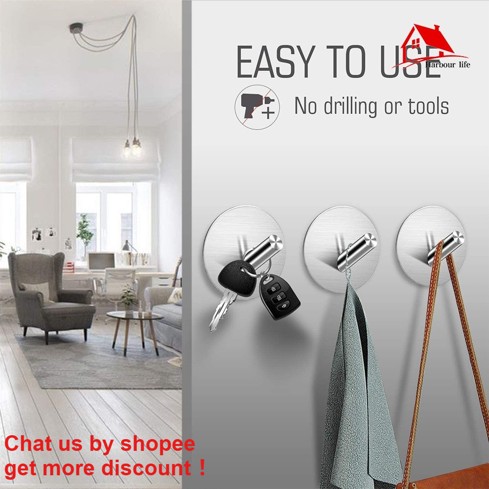 Harbour Life Adhesive Hooks Heavy Duty Wall Hooks Waterproof Stainless ...