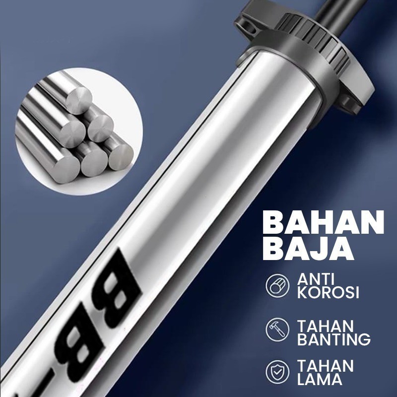 Pompa Angin Ban Manual Tekanan Tinggi 160 PSI Tabung Baja Anti Karat Barometer Portable - Gambar 3