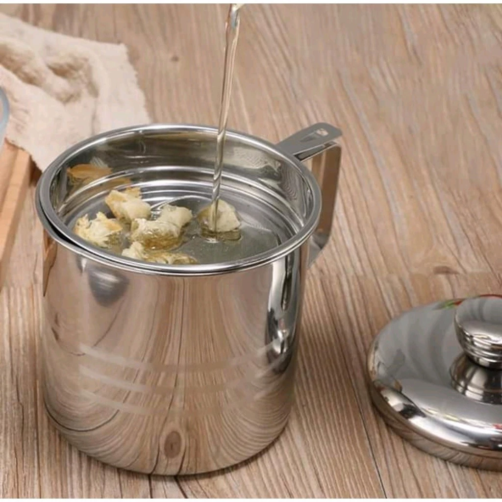 OIL POT 1 LITER MUG GELAS STAINLESS STEEL WADAH SARINGAN MINYAK - Gambar 4