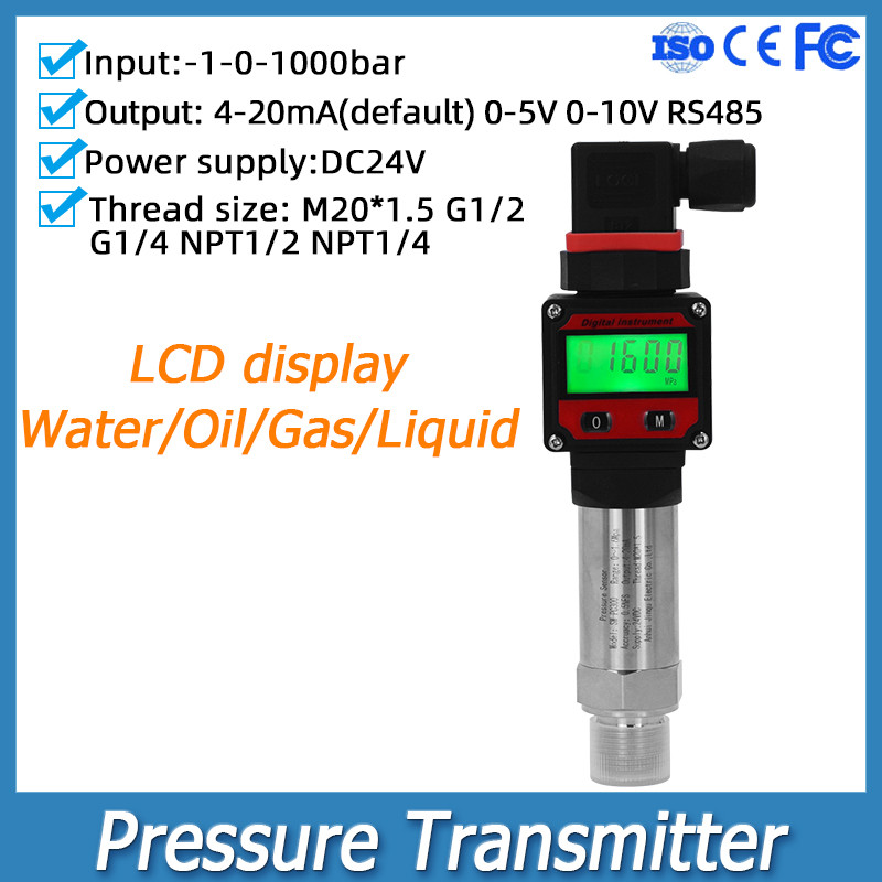 LCD Display Pressure Transmitter 4-20mA Output -1-0-1000bar Water Gas ...