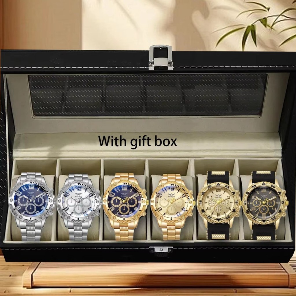Six-Piece Boxed Watch Men's Steel Band Fashion party party Fashion ...