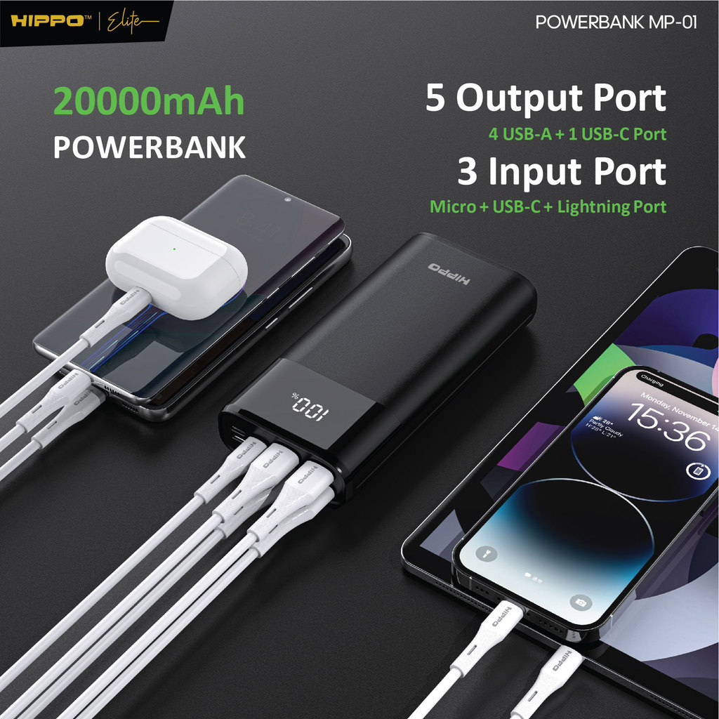 Hippo PowerBank MP-01 PD 22.5W 20000 Mah 4 Port Output 3 Port Input - Gambar 2