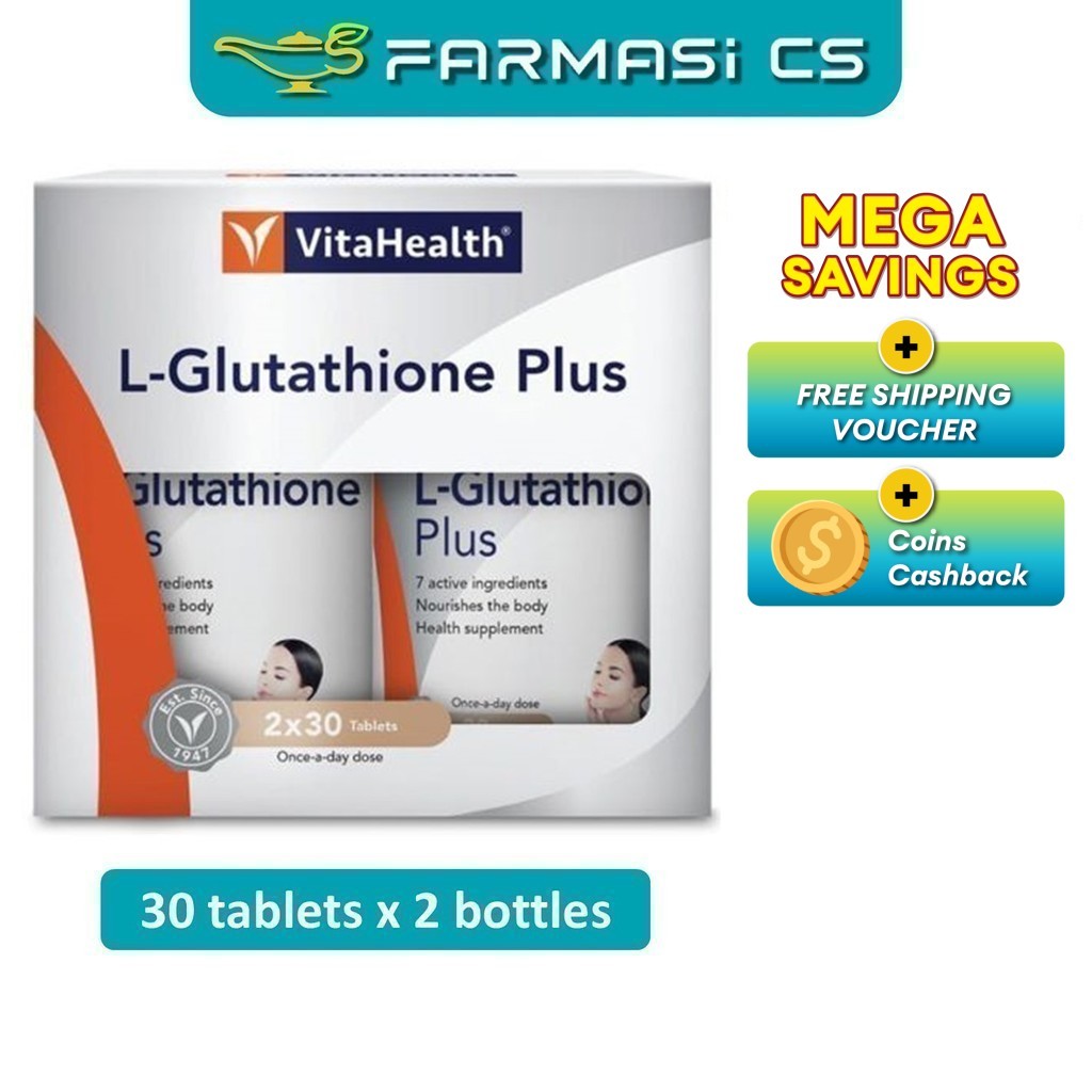 VitaHealth L-Glutathione Plus 30 Tablets x 2 Bottles (TWIN) EXP:04/2027 [ Astaxanthin L Glutathione ]