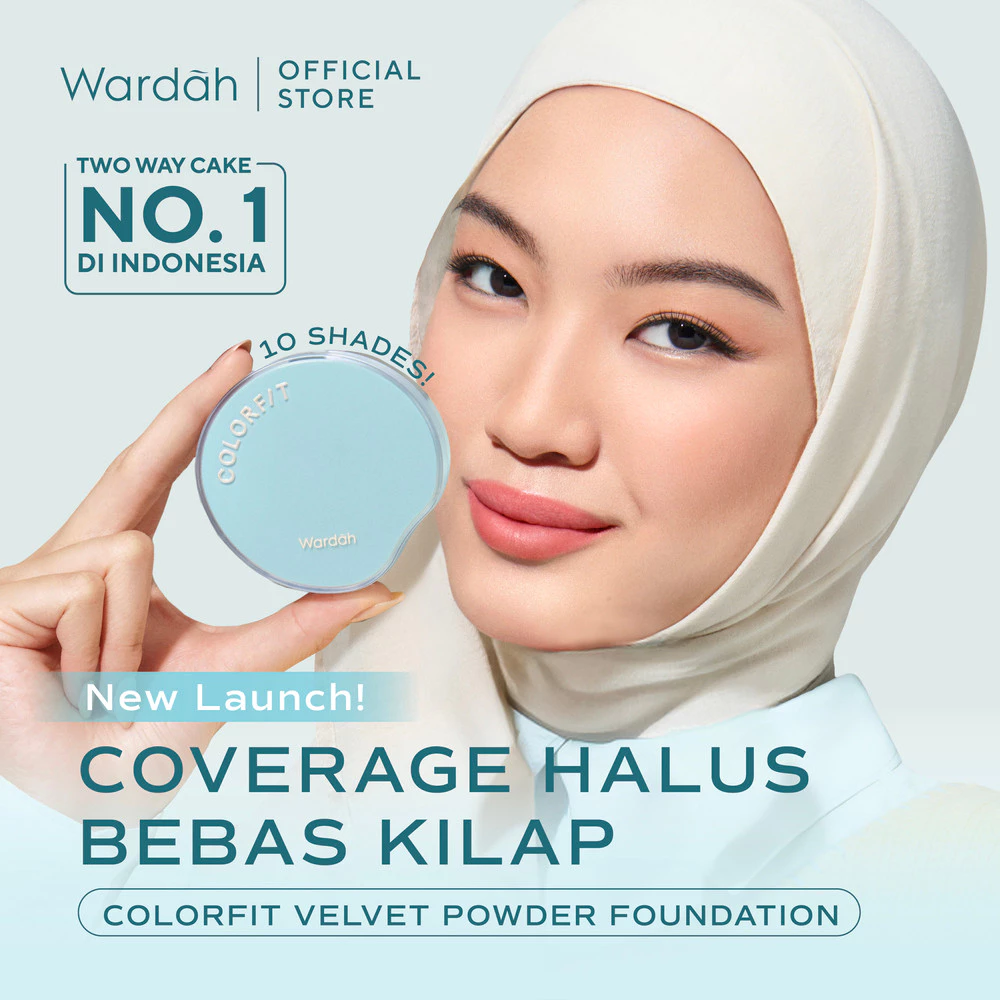 NEW! WARDAH TWC Colorfit Velvet Powder Foundation 11 g - Two Way Cake No 1 di Indonesia, Medium-to-High Coverage, Bedak Padat Tahan Lama 16 Jam Flawless Longlasting for All Skin Type, Breathable, Soft-Blur Cover, TWC Cushion Foundation Matte - Makeup