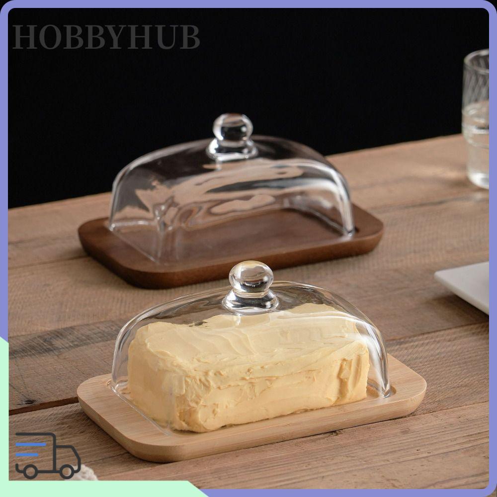 HOBBYHUB Butter Dish, with Glass Cover Widened Design Cake Display Tray ...