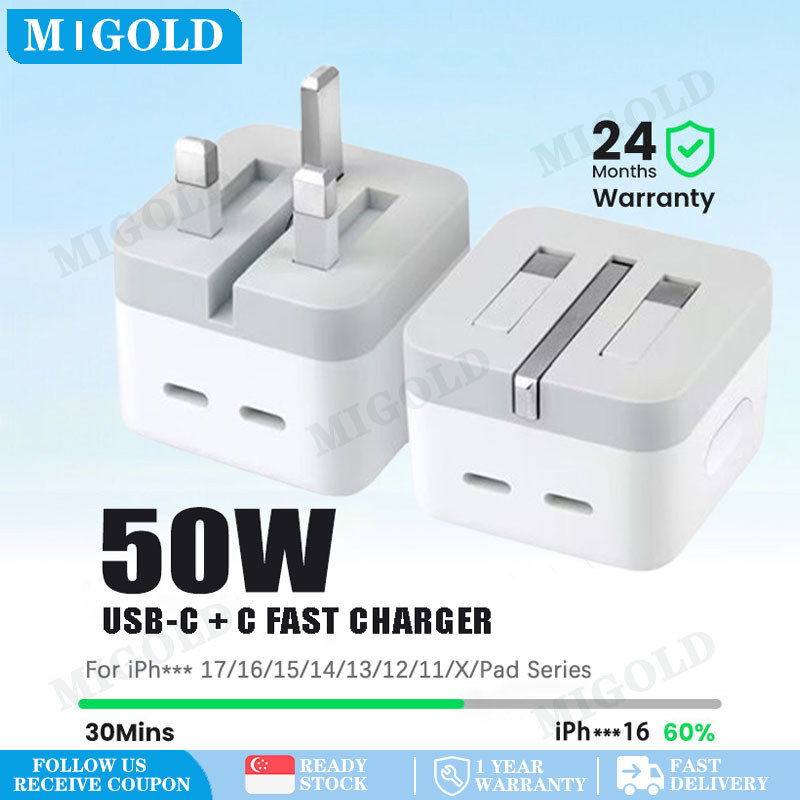 50W Dual USB C Fast Charger Plug 40W Dynamic Power Adapter Compatible ...