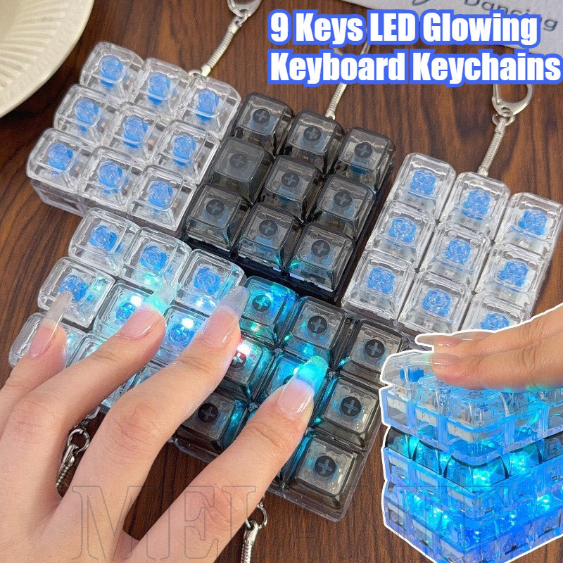 9 Keys LED Glowing Keyboard Keychains - Luminous Button Clicker Keyring ...