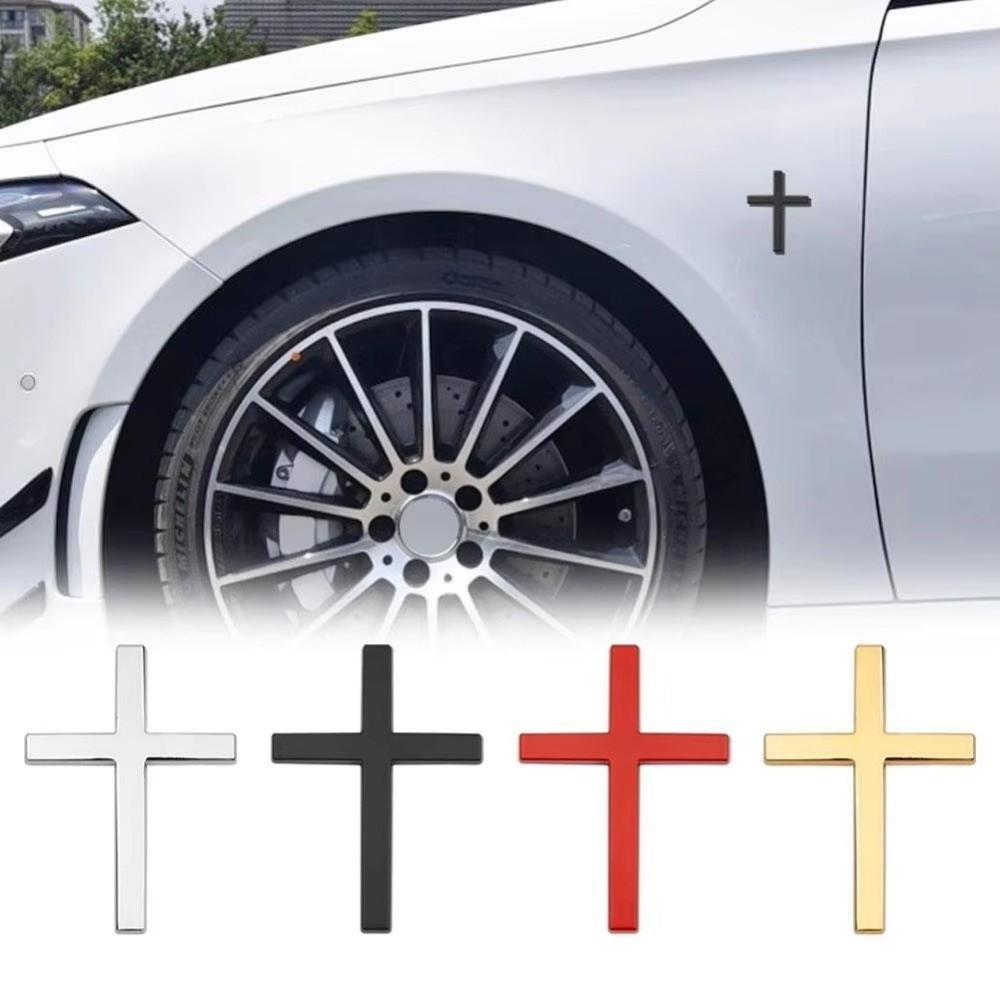 DATANEST 2Pcs Cross Badge Stickers, 3D Stereo Metal Material Cross Car ...