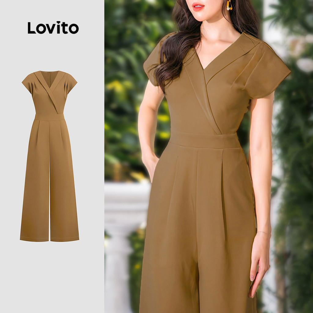 Lovito Elegant Jumpsuit Retro Crisp Fabric Spring/summer Brown Jumpsuit ...