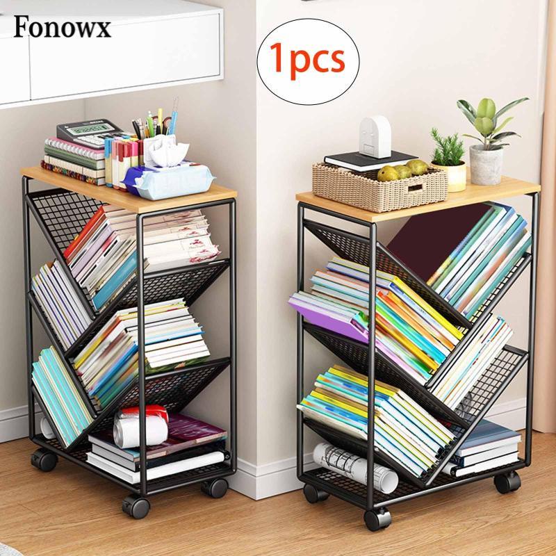 [Fonowx] Rolling Bookshelf with Casters, Organizer, File Folder, Mobile ...