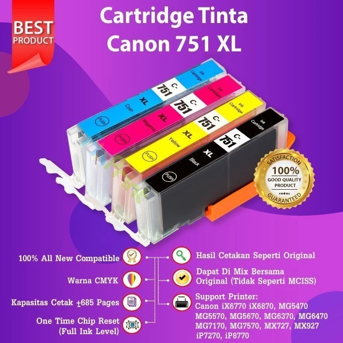 FixPrint Cartridge Tinta Compatible PGI750 CLI751 750 751 Printer IX6770 Compatible Cartridge for Canon PGI750 XL B=23ml CLI751 XL BCMY=12ml - IP7270 MG5470 Compatible Canon PGI750 XL CLI751 XL IP7270 MG5470