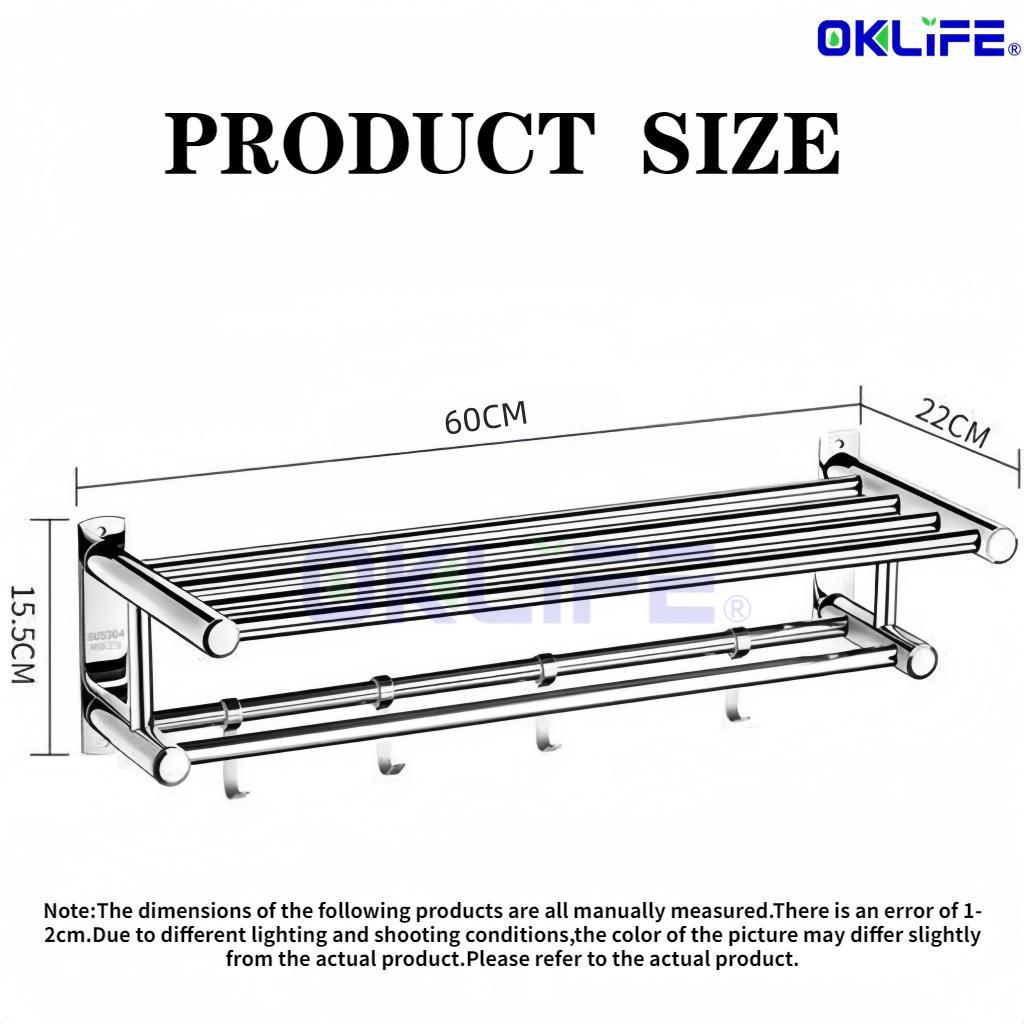 Wall Mounted 304 Stainless Steel Towel Rack Multi-layer Bathroom Shelf with Towel Bar for Hotel & Home view 6