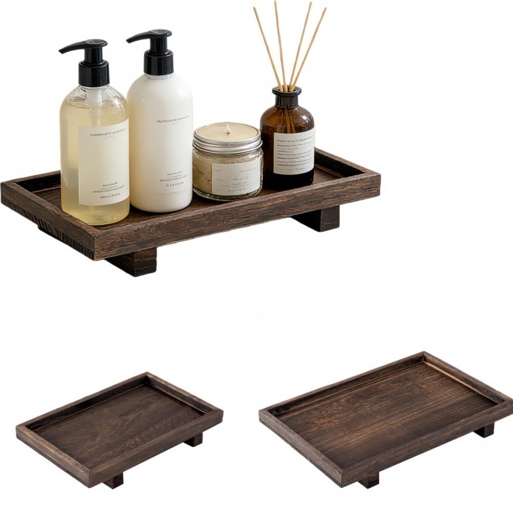 YOLANDAGOODS Bathroom Storage Tray, Solid Wood Heat Resistant Wooden ...