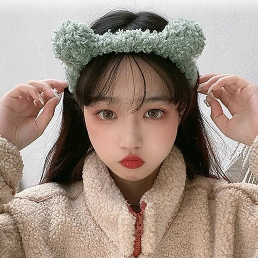 POPmaker shop Bando Wanita H390 - Bando / Bandana Karakter Telinga Beruang Korea dengan Bulu Lucu Kekinian, Bando Handuk untuk Aksesoris Rambut Sehari-hari COD - Gambar 4