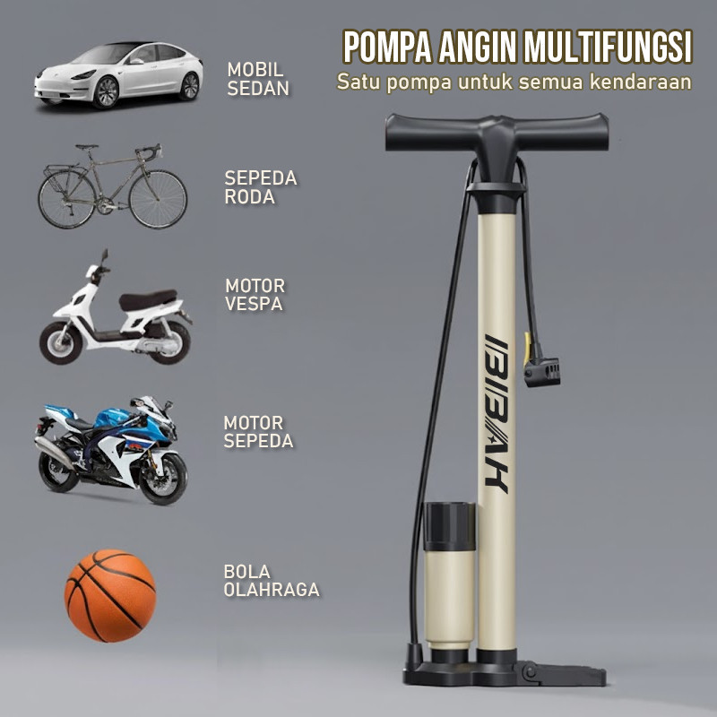 Pompa Angin Manual 160 PSI Tekanan Tinggi Bahan Baja Anti Karat 60 cm / Pompa Ban Mobil Motor Sepeda Bola Nozzle Universal - Gambar 2