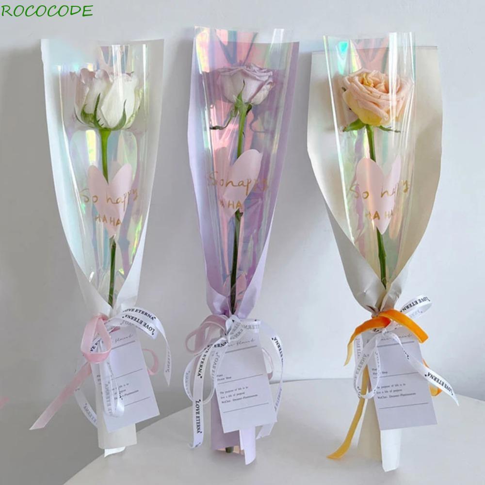 ROCOCODE 50pcs Single Rose Flower Wrapping Bag, Plastic Portable ...