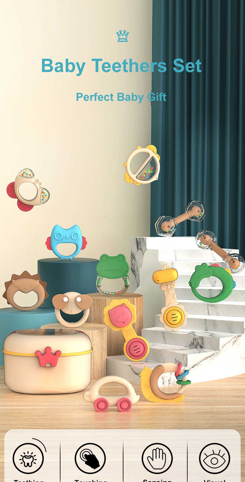 Baby Teether Set 12 Pieces Food Grade Silicone Teether Set With Portal ...