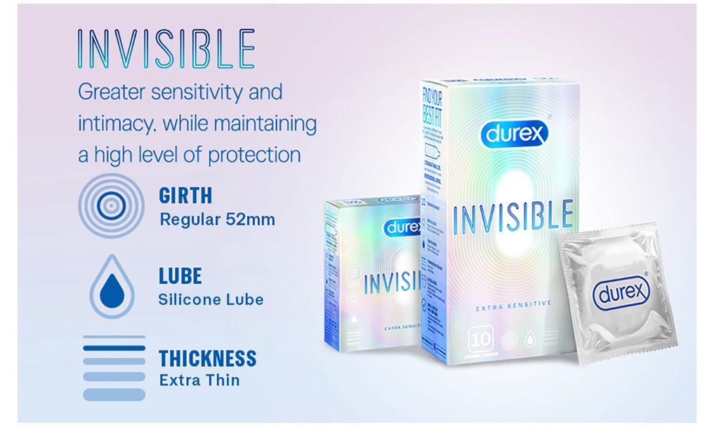 Durex Invisible Extra Sensitive Condoms (Thinnest) | Pack of 3 For Men ...