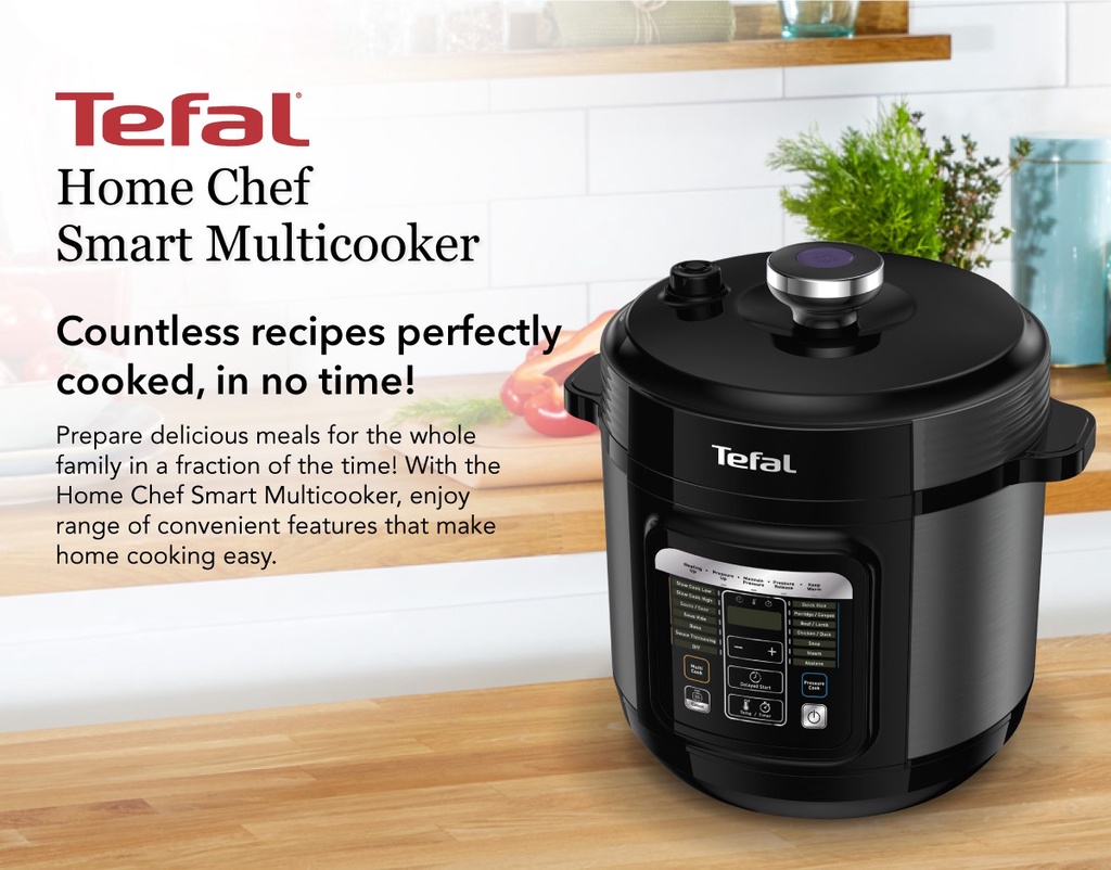 Tefal Home Chef Smart Electric Pressure Cooker 6L CY601 Multicooker 15 programmes 12 cups steam slow cook bake Shopee Singapore