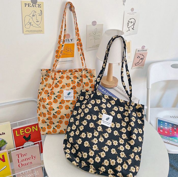 Corduroy Tote Bag For Women | Embroidered Lettering, Lightweight Hobo Bag, 13x11.8x4.7" | Shoulder/Crossbody, Includes Woven Bracelet Gift - View #2