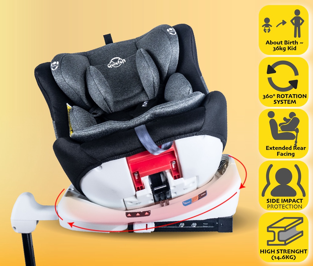 Quinton Onespin+ 360 Safety Car Seat with Extra Sun Shade Canopy