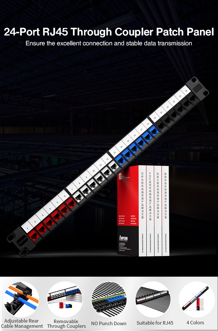 Patch Panel , 24 Port Patch Panel Pass Through, RJ45 Unshielded