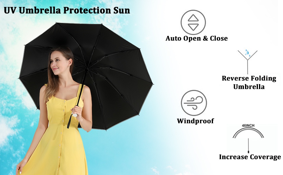 【SG】Reversible Umbrella Folding Windproof UV Protection Reverse ...