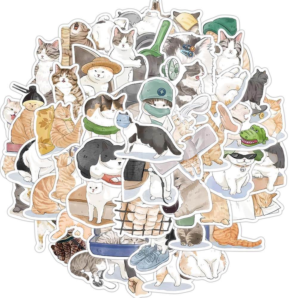53PCS Cute Cat Animal Graffiti Stickers DIY Luggage Laptop Skateboard ...