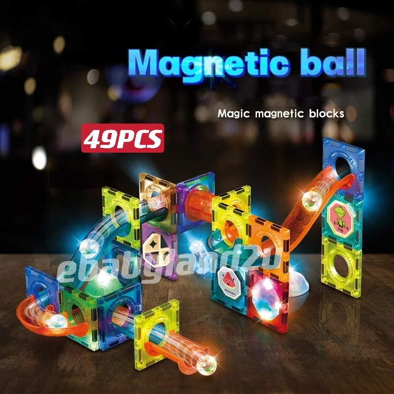 Kids Toys Marble Run Magnetic Blocks With LED Light Magnetic Tiles 3D ...