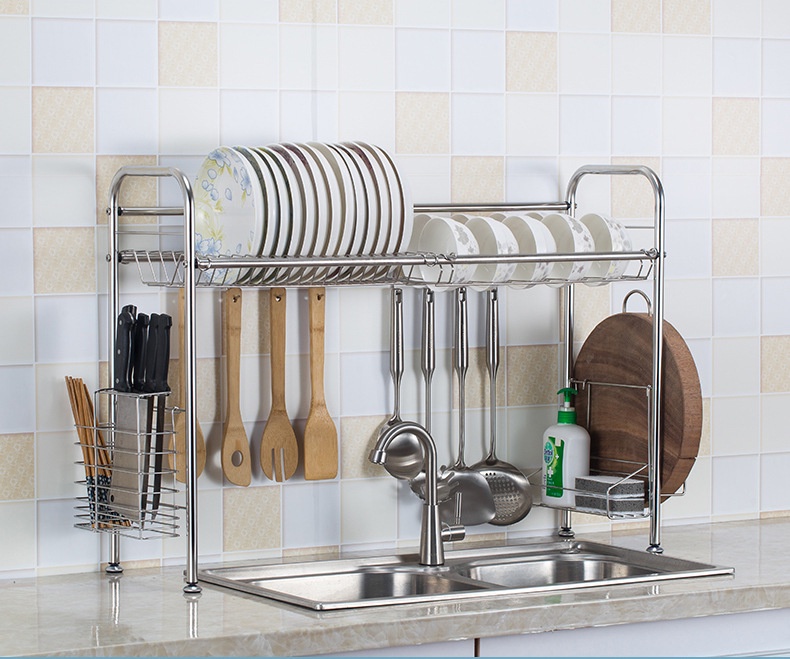 304 Stainless Steel Dish Rack with Cutting Board Holder Cutlery ...