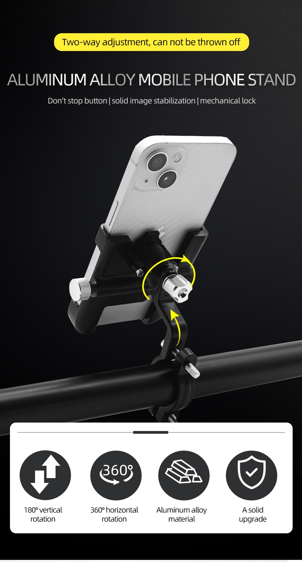 Detachable Bike Phone Holder,Universal Bicycle Motorcycle Cell Phone Mount 360 Rotatable Adjustable Bike Phone Mount Compatible For 4 To 67 Smartp