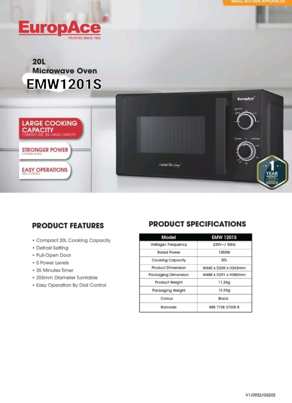 europace 20l microwave oven