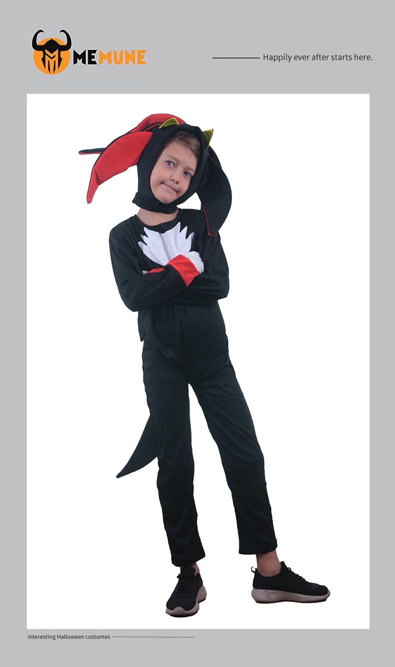 Sonic The Hedgehog Shadow Costume Cosplay Kids Video Game Halloween Fancy Dress