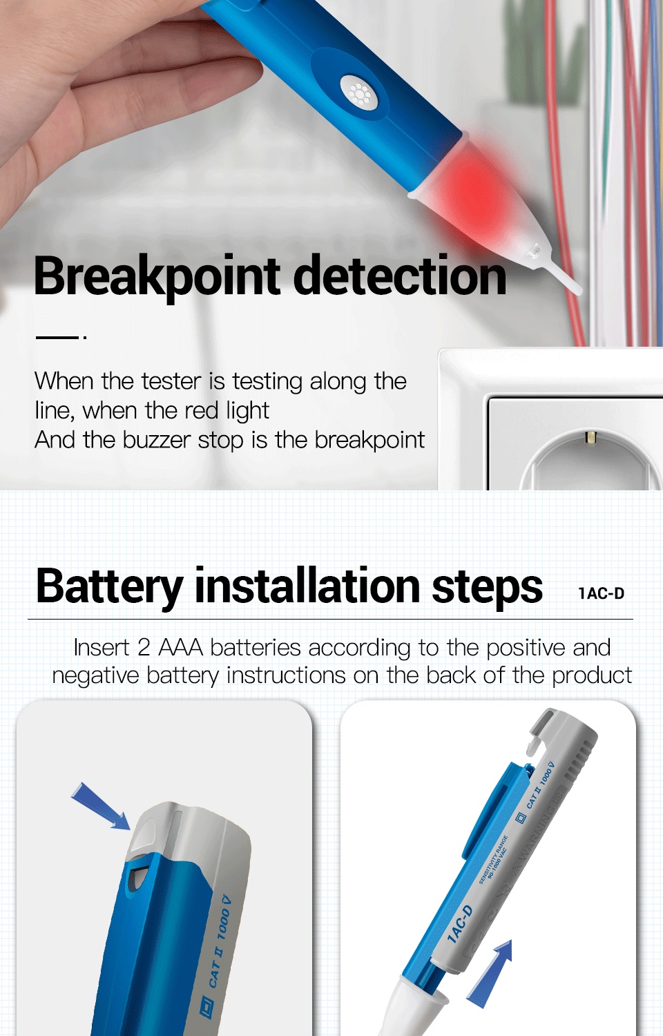 ANENG 1AC-D AC Voltage Detectors Digital Non-Contact Test Pencil ...