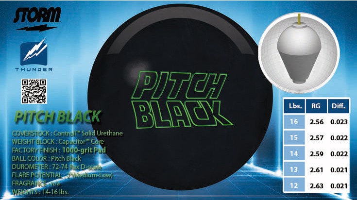 15 lb 3 oz, TW 3.27, P 3-3.5 NIB Storm PITCH BLACK Urethane