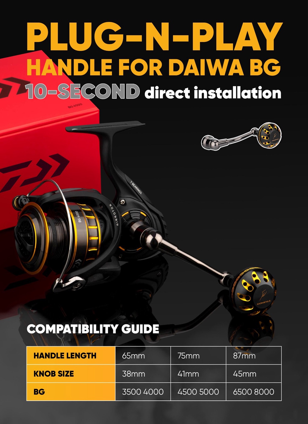 GOMEXUS Power Handle for Daiwa BG 6500-8000 Plug&Play Spinning