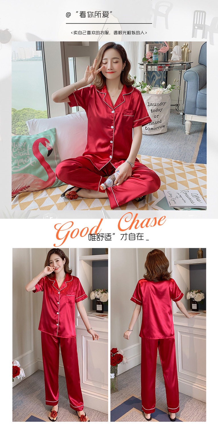 Silk Satin Short Sleeve Pyjamas Women Plain Simple style Pajamas Set ...