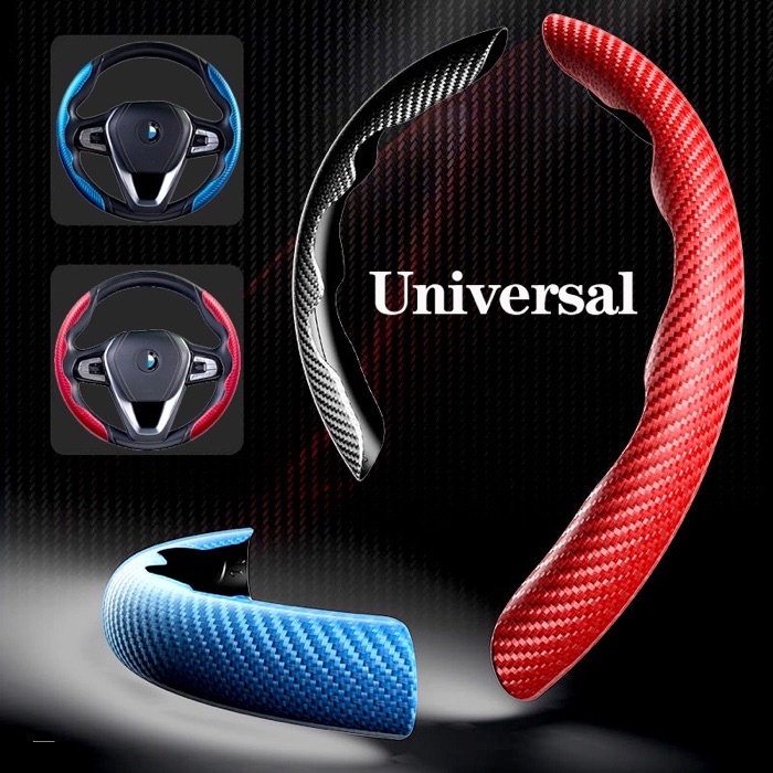 3-Piece Clip-On Carbon Fiber Steering Wheel Cover - Universal Fit For 14-16 Inch Wheels, Black