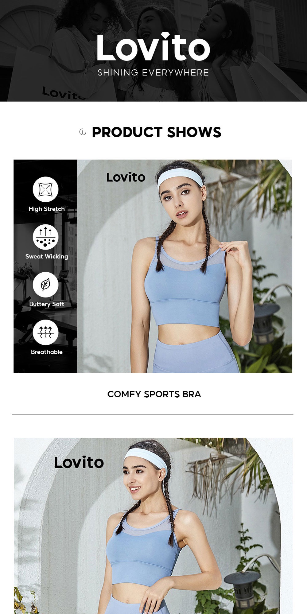 Lovito Summer Sports Shock Proof Training Yoga Gym Outfit Bra