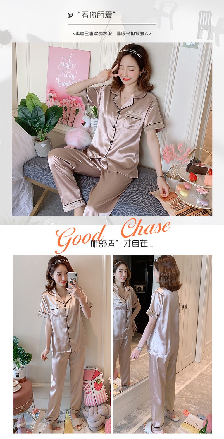 Silk Satin Short Sleeve Pyjamas Women Plain Simple style Pajamas Set ...