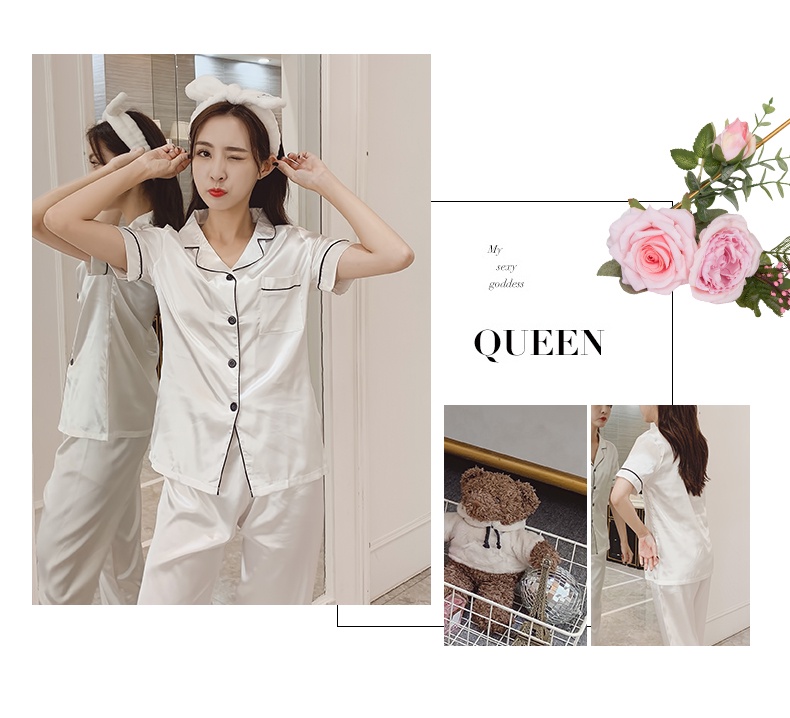 Silk Satin Short Sleeve Pyjamas Women Plain Simple style Pajamas Set ...