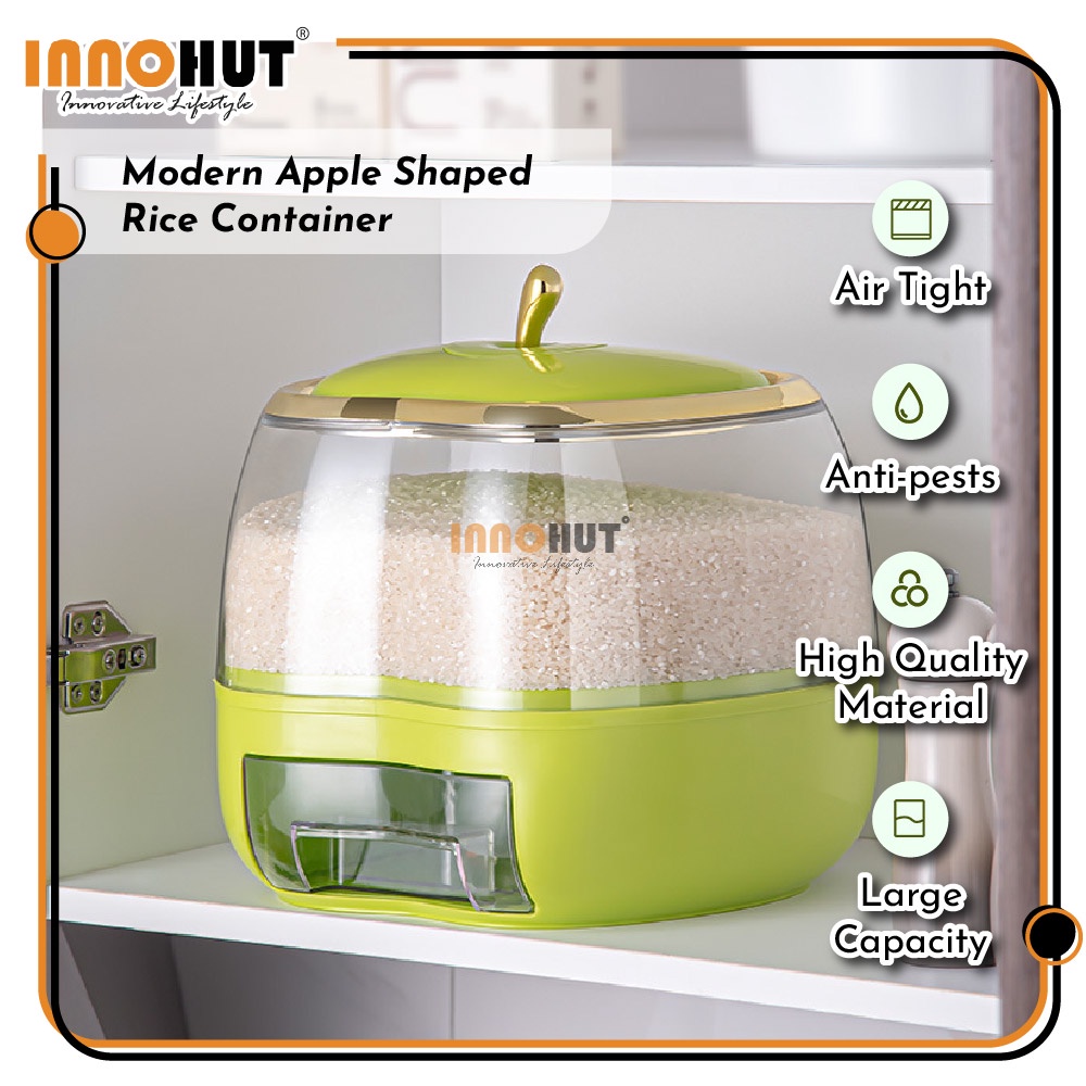 Innohut 5KG/10KG Apple Design Rice Dispenser Rice Storage Container ...