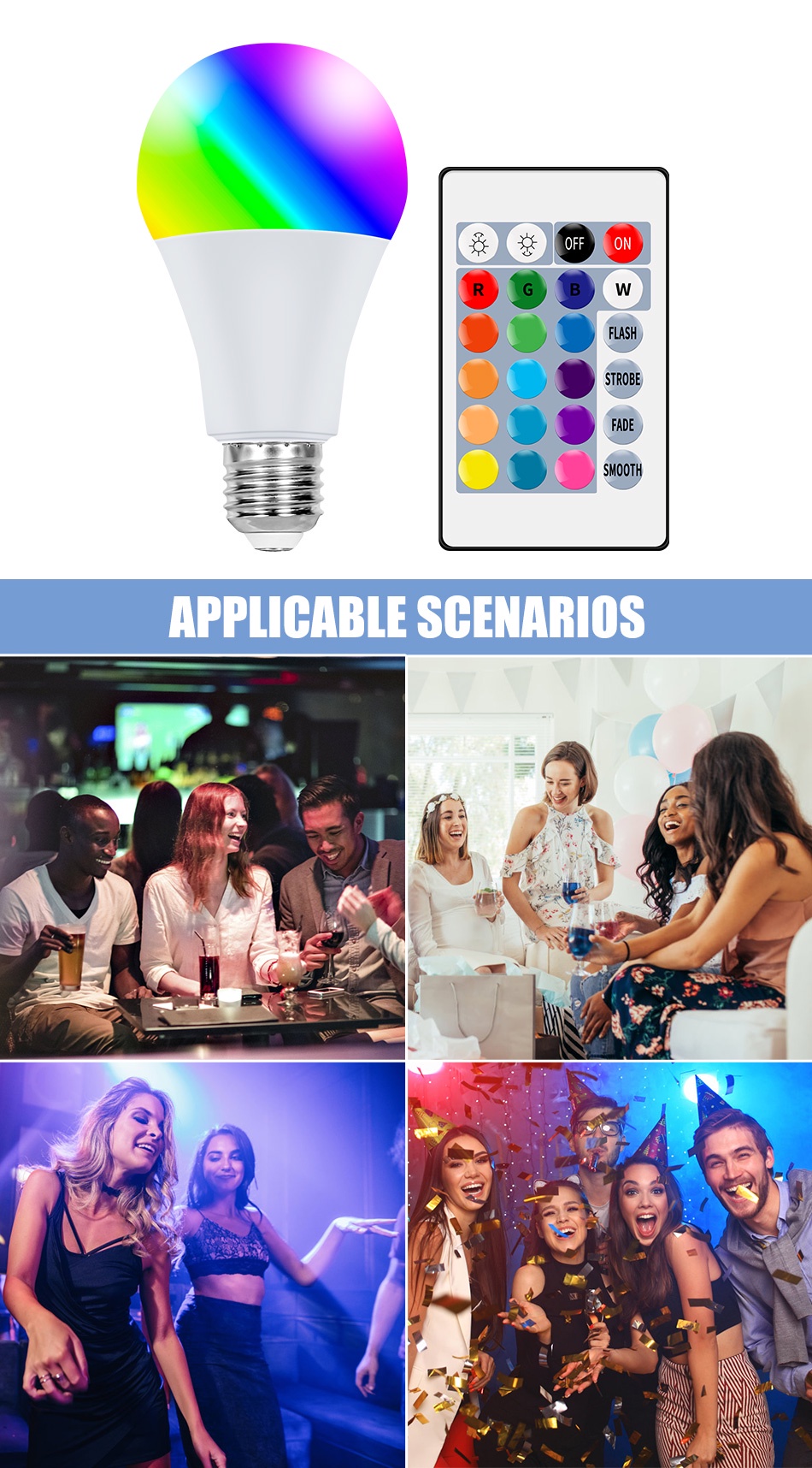E27 Smart LED Bulb RGB Magic Lamp Dimmable Remote Decor Light 5/10/15 ...