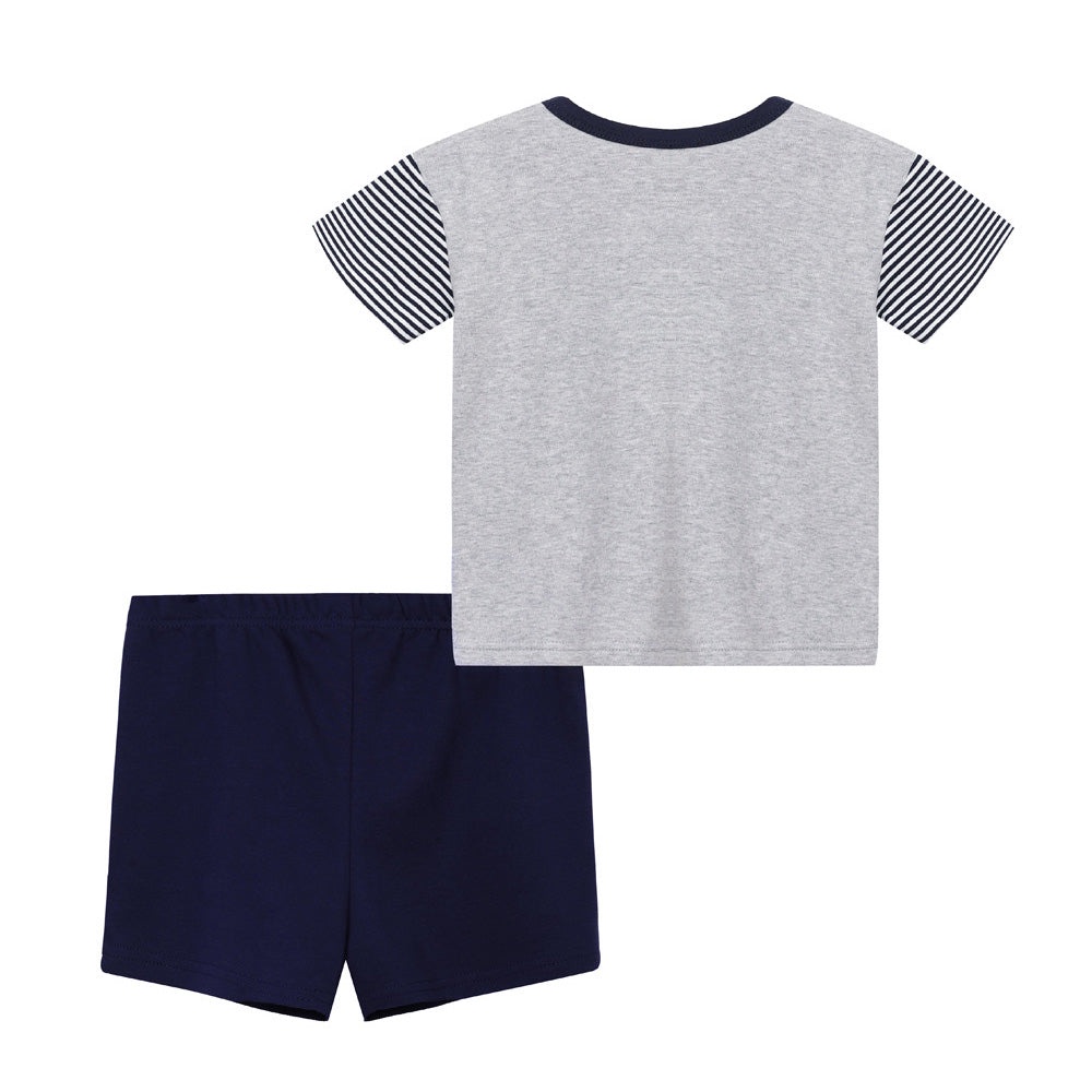 Boys Cat Printed Shirt & Short Co-Ord Set Black Blue