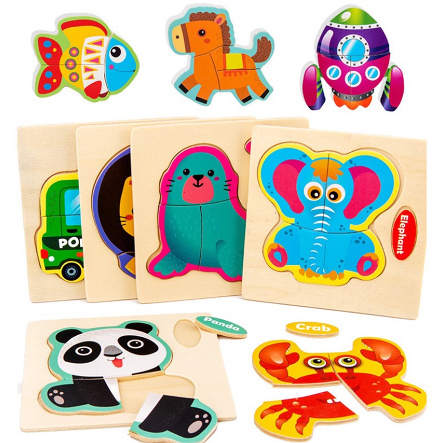 3 Big Piece Wood Puzzle Baby Toy Intellectual Hand Eye Puzzle Animal